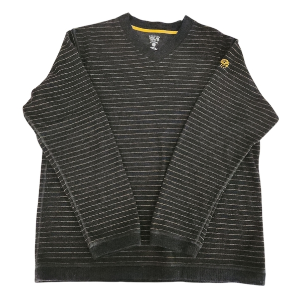 Mountain Hardwear Striped Wool Blend V-Neck Sweater – XL – Grey/Yellow – Outdoor - Picture 2 of 13